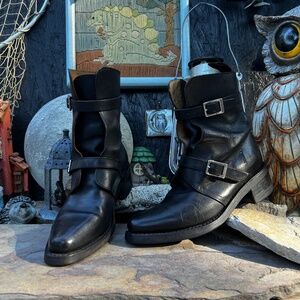 Harley Davidson Black Leather Moto Buckled Riding Boots Made in Italy
